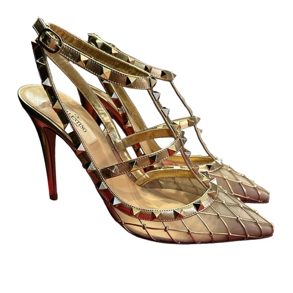 ✨BNIB✨ VALENTINO GARAVANI rockstud gold Diamond star pattern heels size 40 - Picture 2 of 12